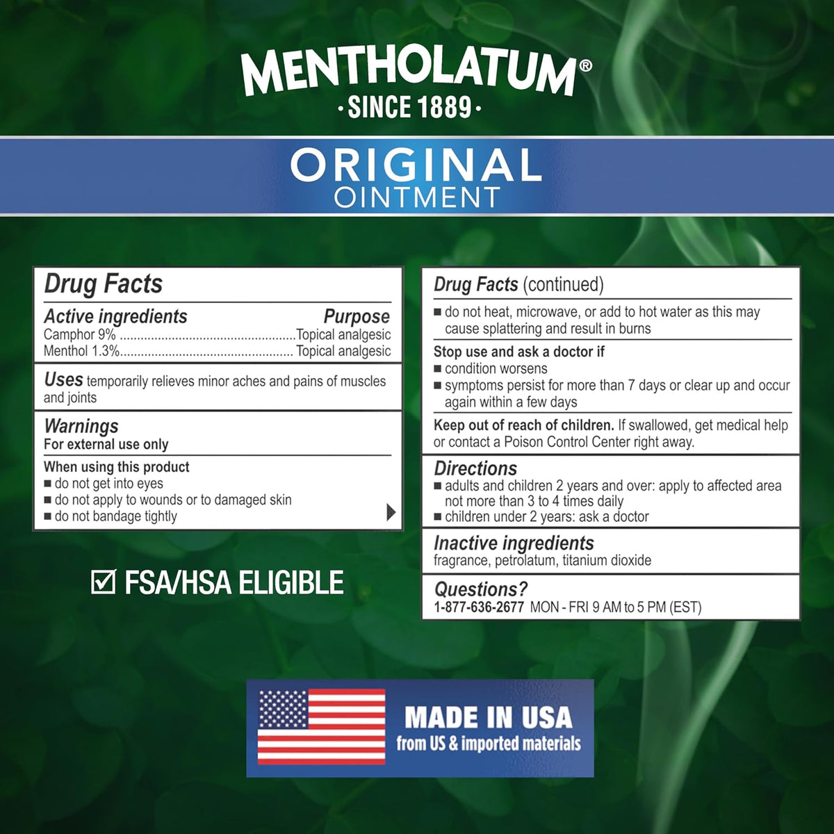 Mentholatum Original Vapor Chest Rub, Topical Analgesic Ointment, Vapors Soothe Nasal Passages & Relieve Chest and Muscle Aches Due To Cold & Cough, All-Natural Medicated Ingredients, 3.0 oz