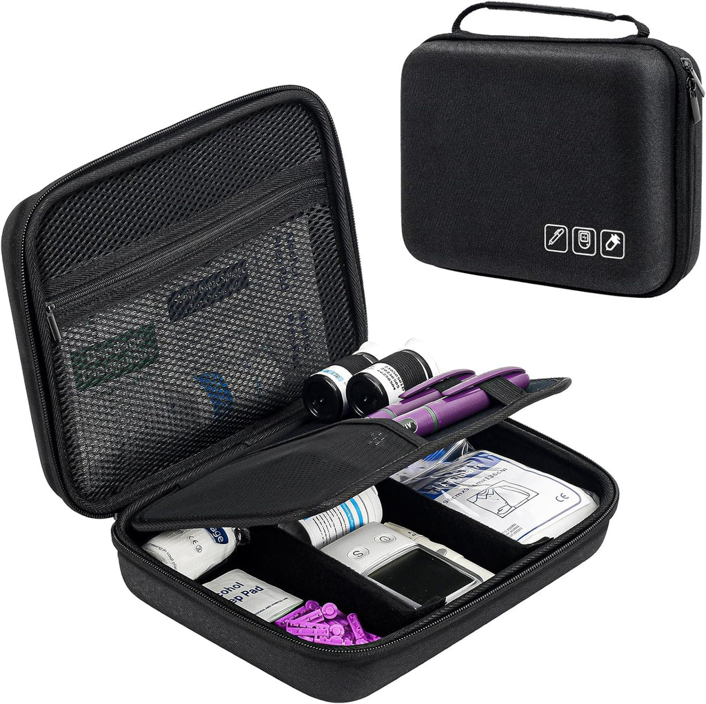 ProCase Diabetes Travel Case for Diabetic Supplies -Black | Hard Storage Bag for Glucose Meter, Insulin Pen, Test Strips, Syringes, Needles & More; Organizer for Diabetic Care Kits