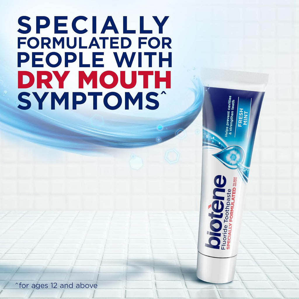Biotene Fluoride Toothpaste for Dry Mouth Symptoms, Bad Breath Treatment and Cavity Prevention, Fresh Mint - 4.3 oz