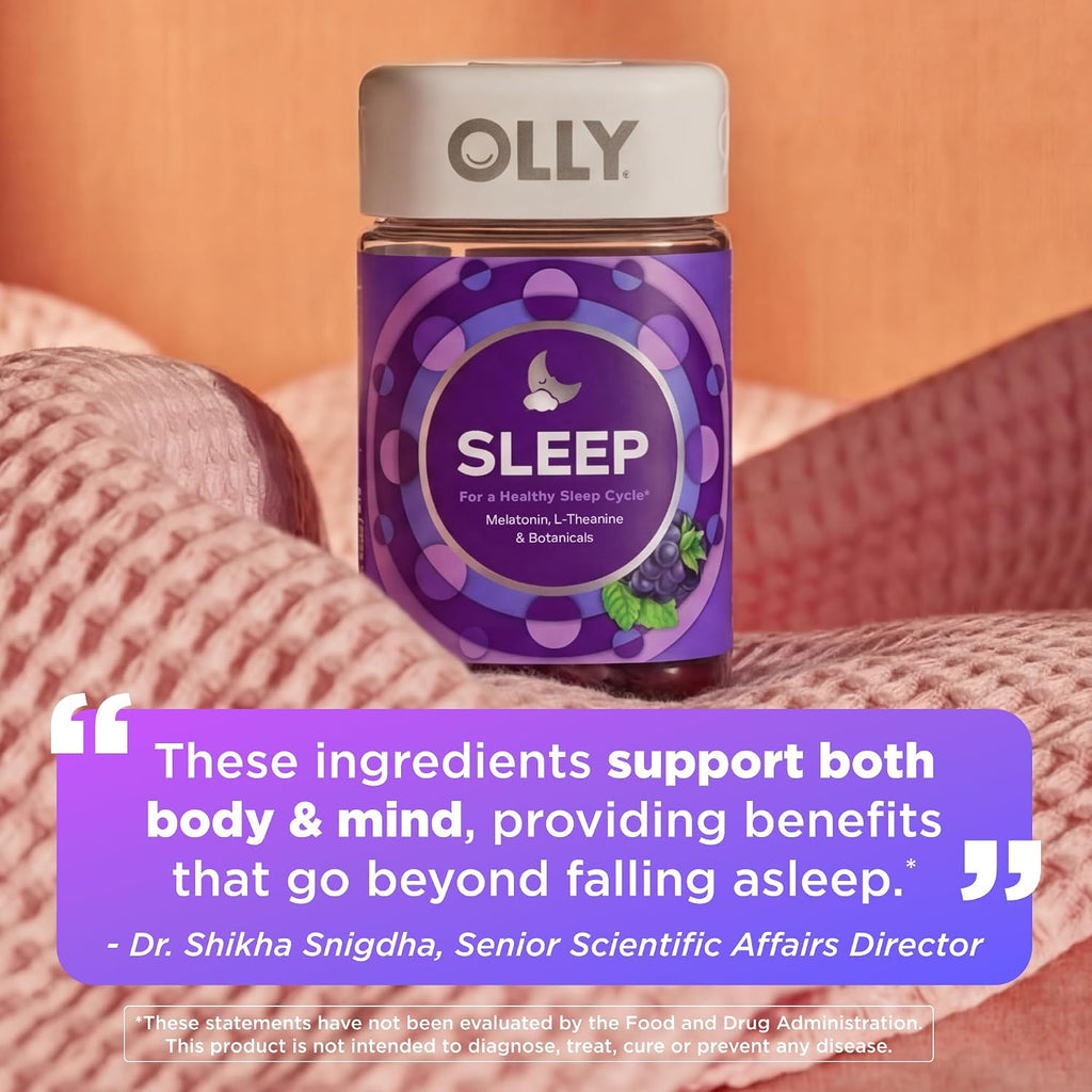 OLLY Sleep Support Gummy Supplement,* 3 mg Melatonin, L-Theanine - 70 Count