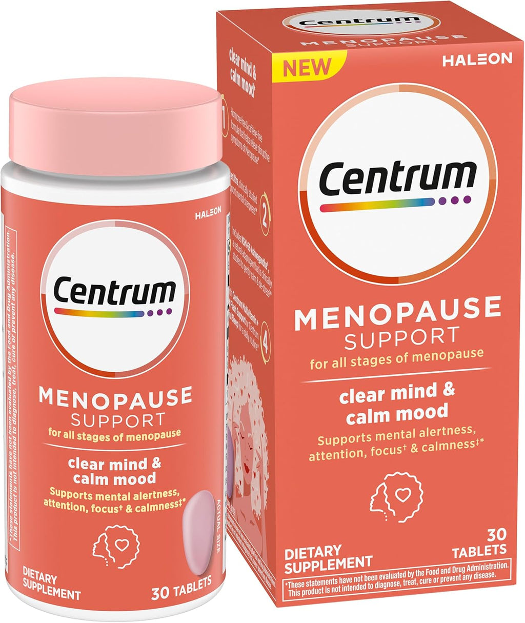 Centrum Clear Mind and Calm Mood Menopause Support Tablets, 30 Count | Powered by Clinically Studied Ingredients to Help Support Relief From the Disruptive Symptoms of Menopause, GLP-1 Support