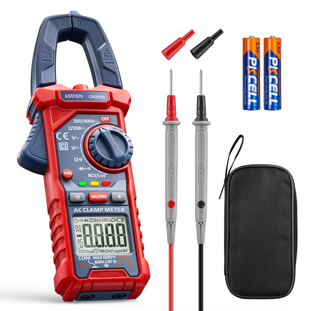 AstroAI Clamp Amperimeter, Professional Digital Multimeter, Polymeter, Voltmeter, Tester for AC Current, AC/DC Voltage, Resistance, Frequency, Capacitance, Continuity, Test Diodes