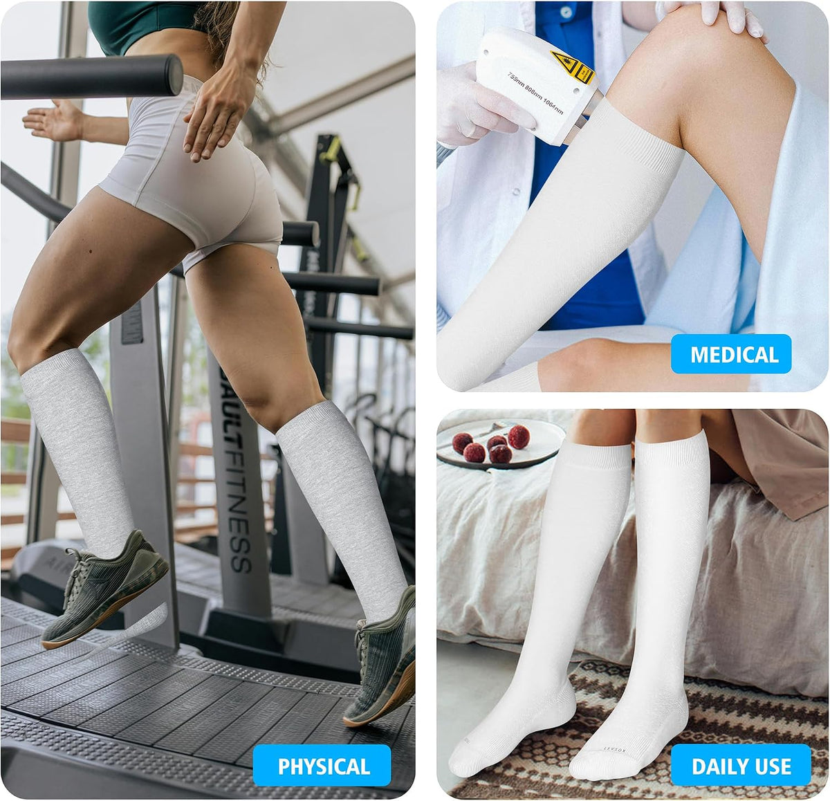 LEVSOX Cotton Compression Socks for Women&Men 20-30mmHg Knee High Cute Support Sock for Nurses Pregnancy Travel