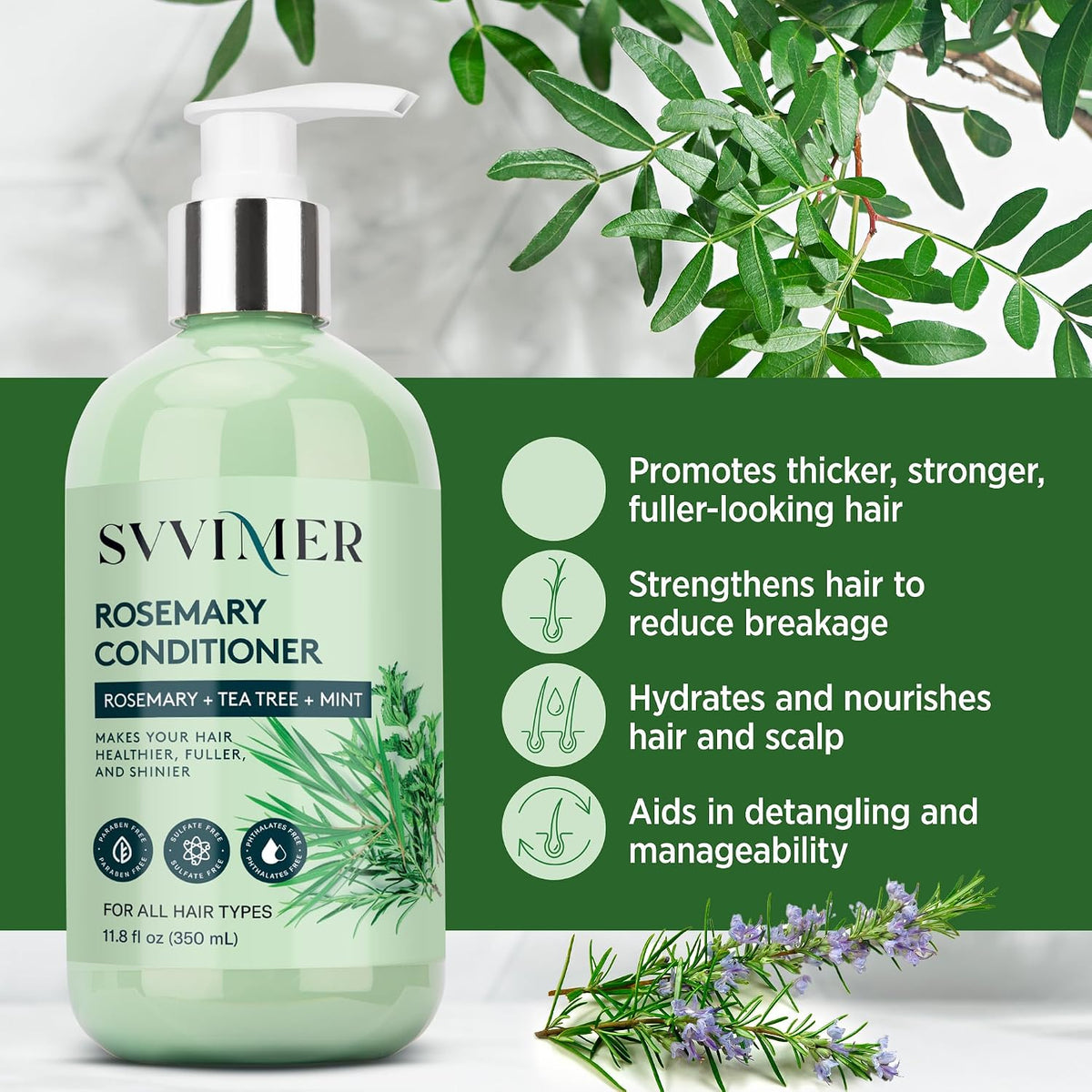 Rosemary Hair Thickening Conditioner: Thickening Moisturizing Product with Biotin for Women Men - for Damaged Dry Thinning Hair 11.8 fl.oz
