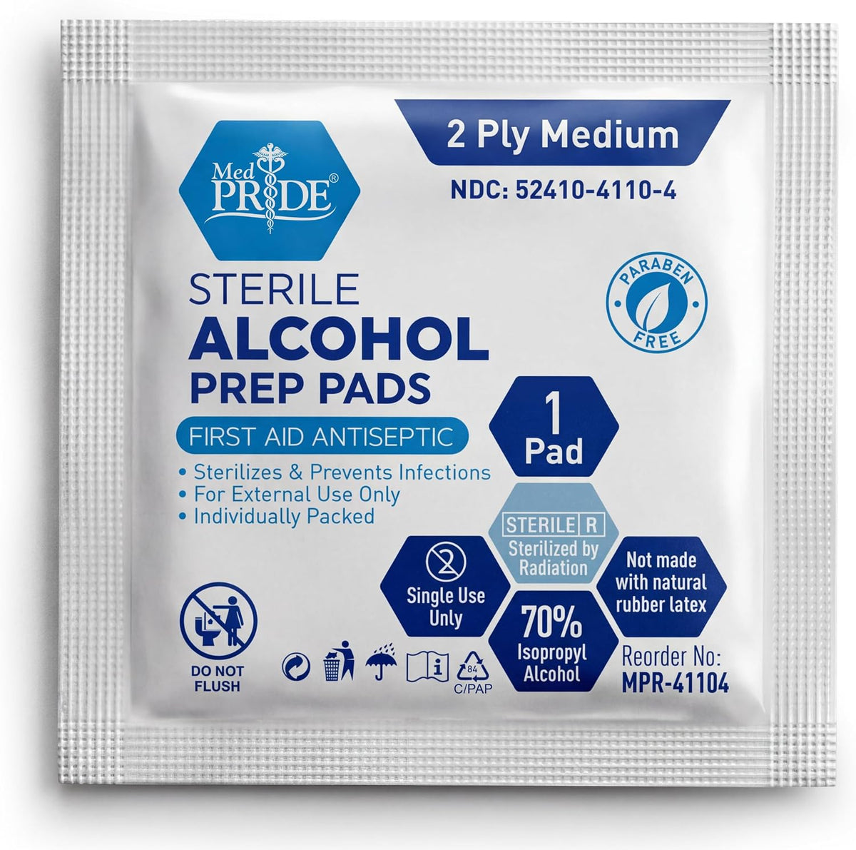 MED PRIDE Sterile Alcohol Prep Pads, 70% Isopropyl, 2-Ply, 200-Count Pack