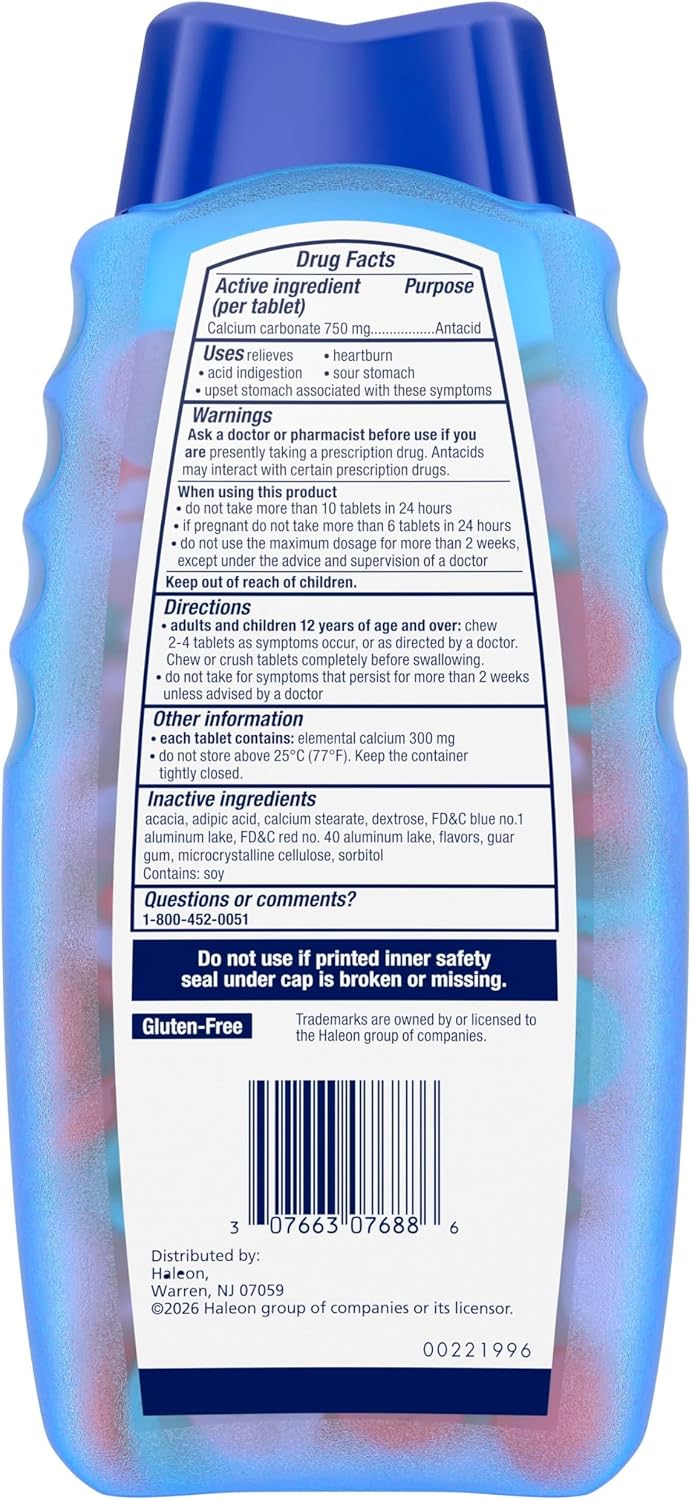 TUMS Smoothies Antacid Tablets, Heartburn Relief, Mixed Berry 236 Count