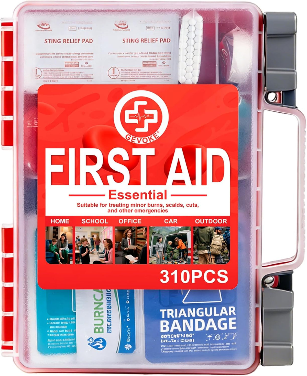 Gevoke Professional First Aid Kit, 310 Piece HardCase, Easy to Organize | Durable & Portable Case, Complete Medical Kit for Home, Car, Camping, Travel, Hiking, Truck, Office, Sports, Outdoor