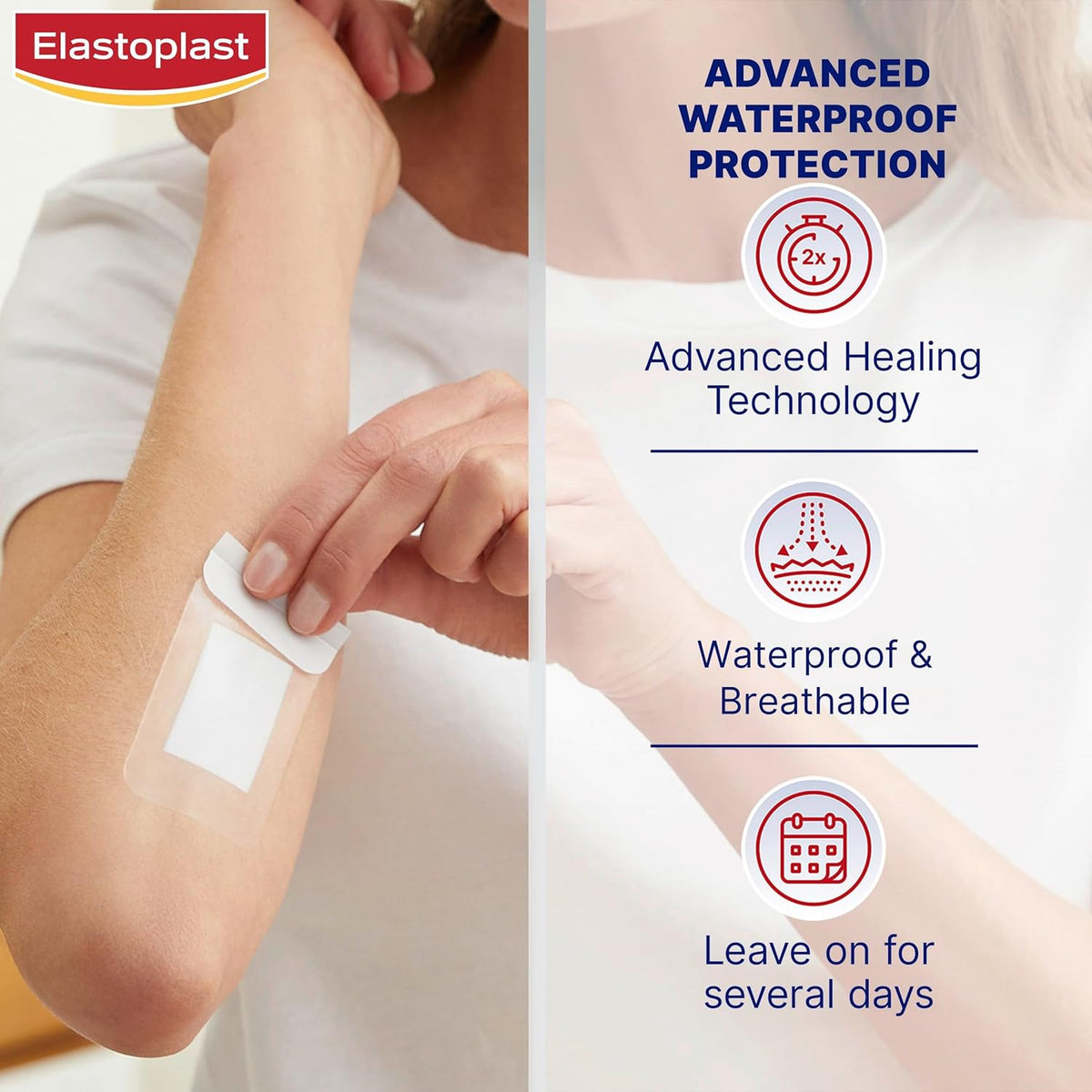 Elastoplast Waterproof XL Fast Healing Wound Dressings 6.5cm x 4.3cm (8 Pack) | Reduces Risk of Scarring | Extra Strong Adhesion | Waterproof Plaster | Protects Wounds from Dirt & Bacteria