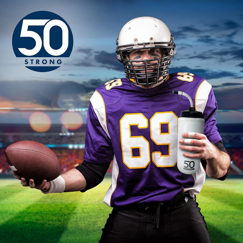 50 Strong | Hockey & Lacrosse Water Bottle with Straw, 2-Pack, 1 Liter