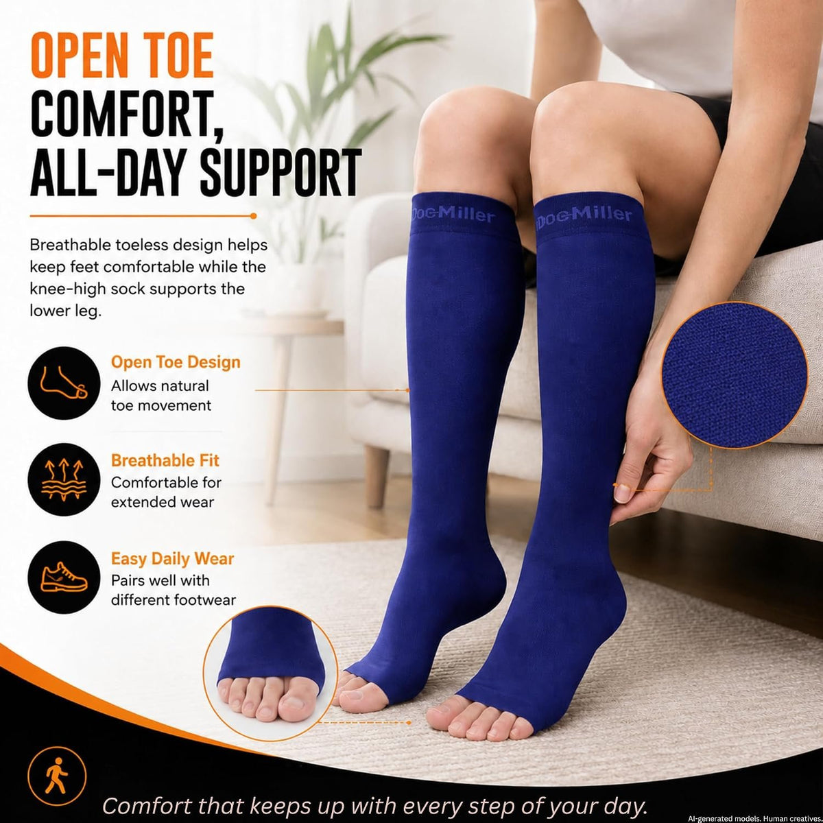 Doc Miller Open Toe Compression Socks, 20-30 mmHg, Knee High, Men & Women | Toeless Compression Sleeves, Knee-High Stockings: Shin Splints, Varicose Veins, Travel, Calf Support & Muscle Recovery, Pair