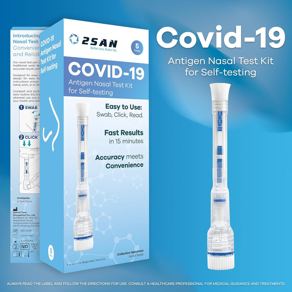2San COVID-19 Pen Test, Results in 15 Mins, Rapid & Reliable Nasal Swab, Easy At-Home Testing, Clinically Accurate, Gentle, Stress-Free Use, 5-Pack (5 Tests Total)