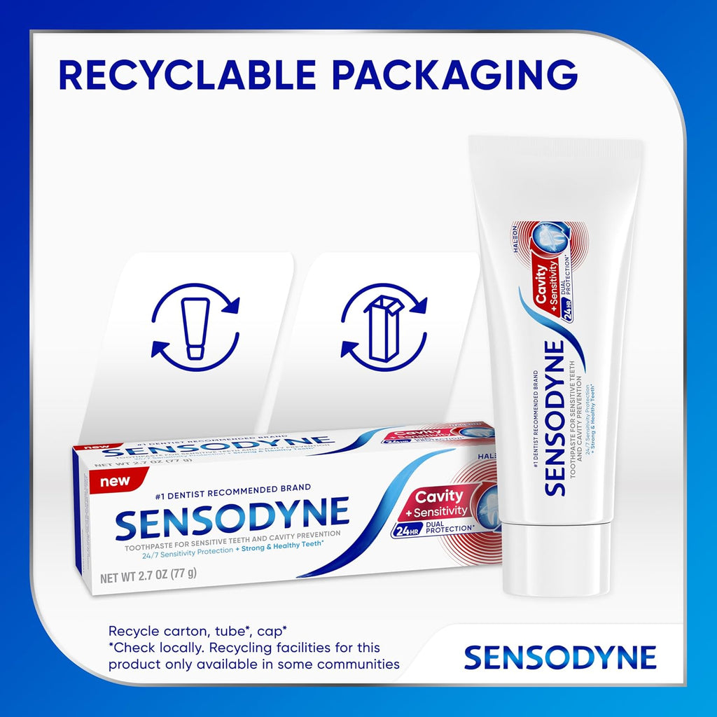 Sensodyne Cavity + Sensitivity Toothpaste, 2.7 oz | Fluoride Toothpaste for Sensitive Teeth and Cavity Protection, Optimized Fluoride Technology To Enhance Remineralization