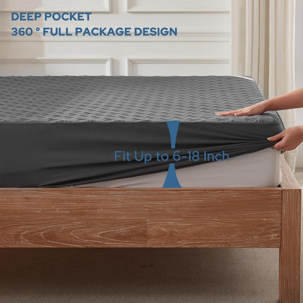 BEDLORE Waterproof Queen Size Mattress Protector, Deep Pocket Fit, Washable | Soft Noiseless Breathable Bed Mattress Cover Pad, Fits 6-18 Inch Deep Mattresses, Ideal for Home, Bedroom, Hotel, Gray
