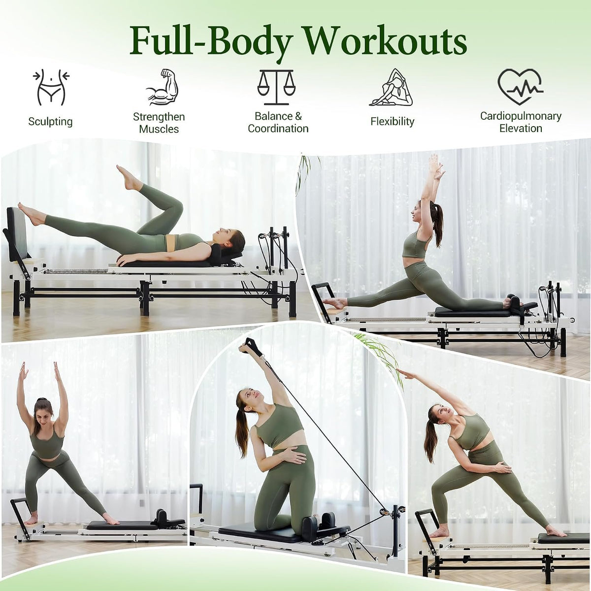PAETA Pilates Reformer, 86" Foldable Reformer Pilates Machine with Adjustable Reformer Heights, Pilates Equipment with Music Wire Spings and Jump Boards