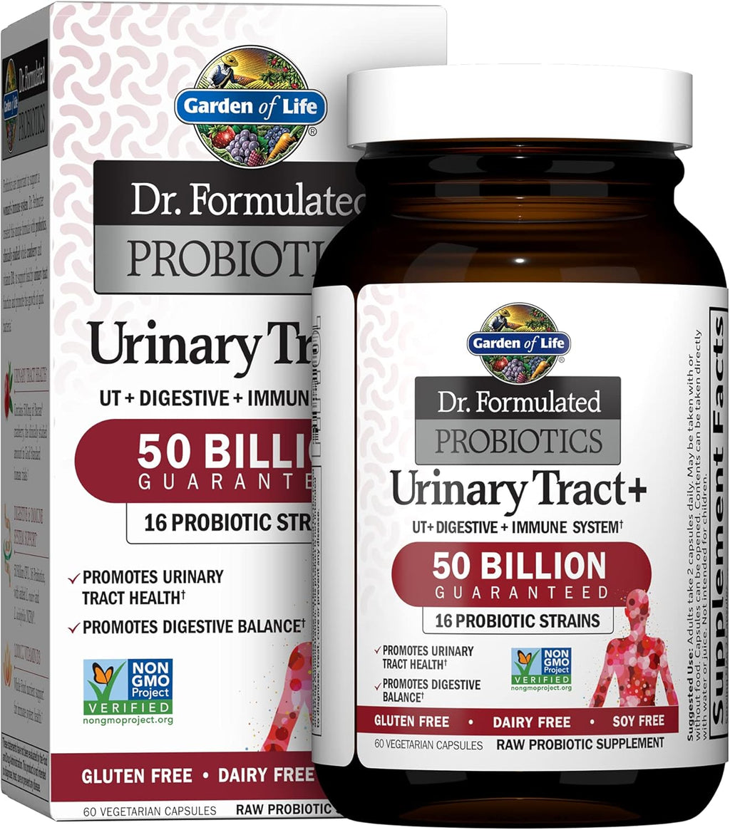 Garden of Life - Dr. Formulated Probiotics Urinary Tract+ - Acidophilus Probiotic Supports Urinary Tract Health, Digestive Balance - Gluten, Dairy, and Soy-Free - 60 Vegetarian Capsules (Shipped Cold)