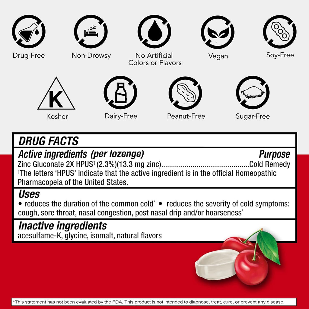 Cold-EEZE Sugar-Free, Natural Wild Cherry Zinc Lozenges, Homeopathic Cold Remedy, Shortens the Common Cold, Sore Throat, Cough, Congestion & Post Nasal Drip, 25 Ct
