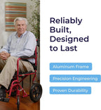 Lightweight Expedition Transport Wheelchair with Hand Brakes, Red | Transport Wheelchair Featuring Lightweight Expedition Frame with Hand Brakes for Safety Daily for Everyday Use