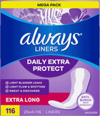 Always Panty Liners for Women Anti-Bunch Xtra Protection Daily Liners, Extra Long, Unscented, 116 Count