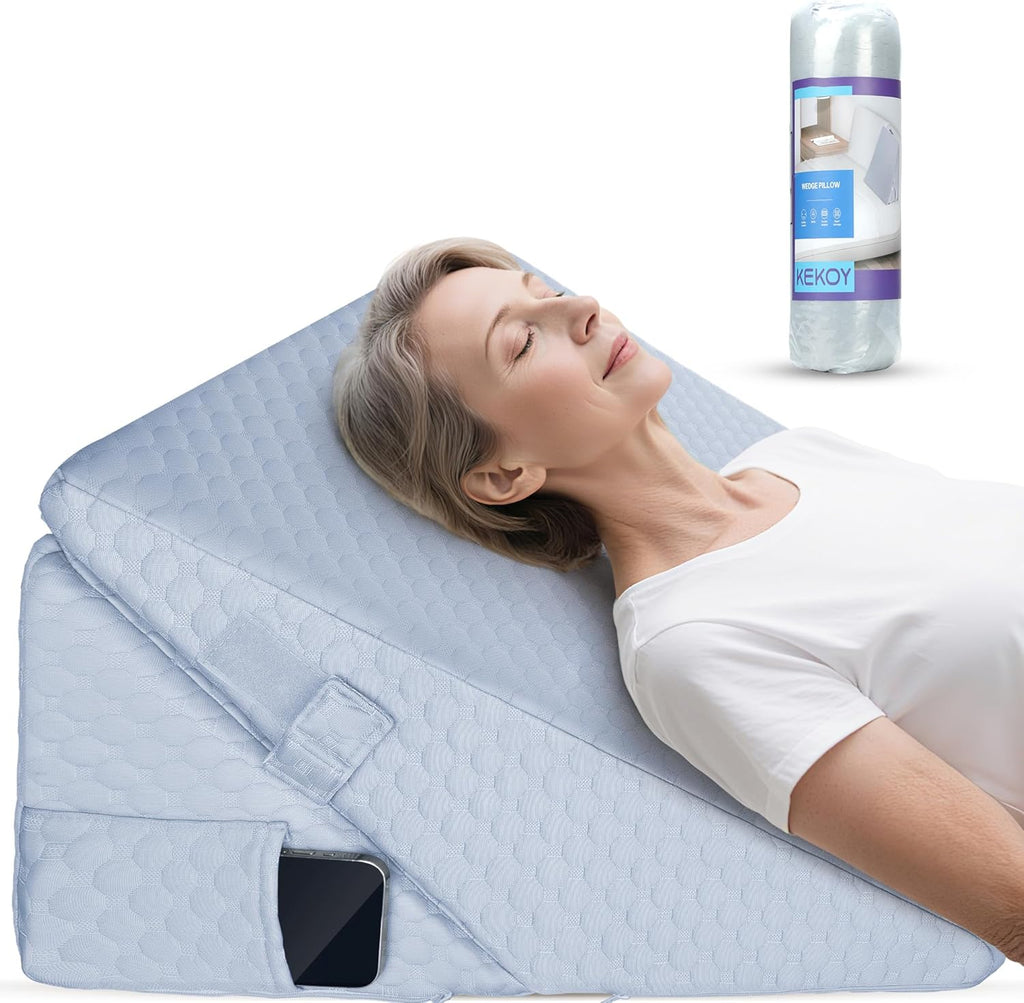 Kekoy Adjustable Adult Anti-Reflux Wedge | Ideal for Sleep Apnea, Acid Reflux, Snoring and Postoperative Recovery | Memory Foam Wedge Pillow, Washable Cover and Handle – Grey