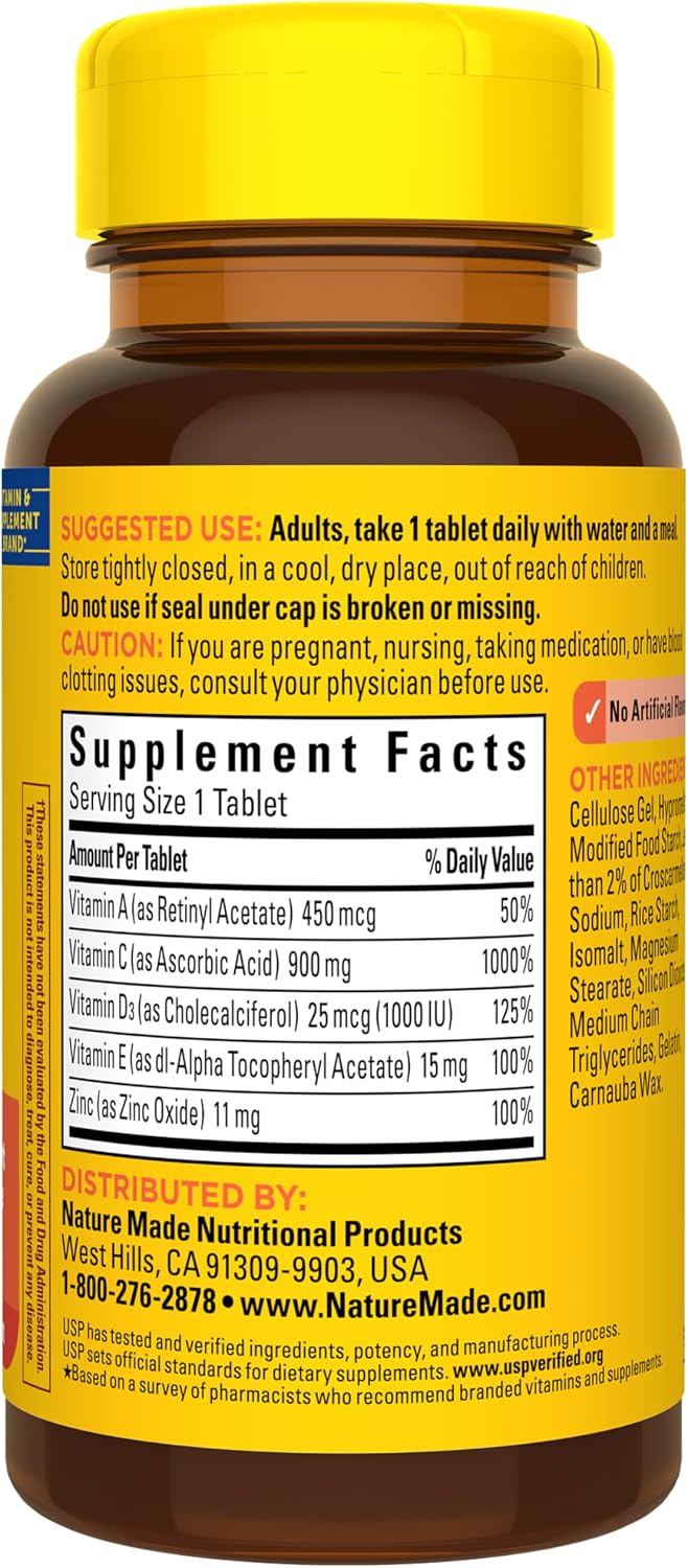 Nature Made Super C Tablets with Vitamin D3 and Zinc, 60 Tablets | Adult Vitamin C Immune Support Supplement, For Daily Immune Support and Antioxidant Support, 60 Day Supply