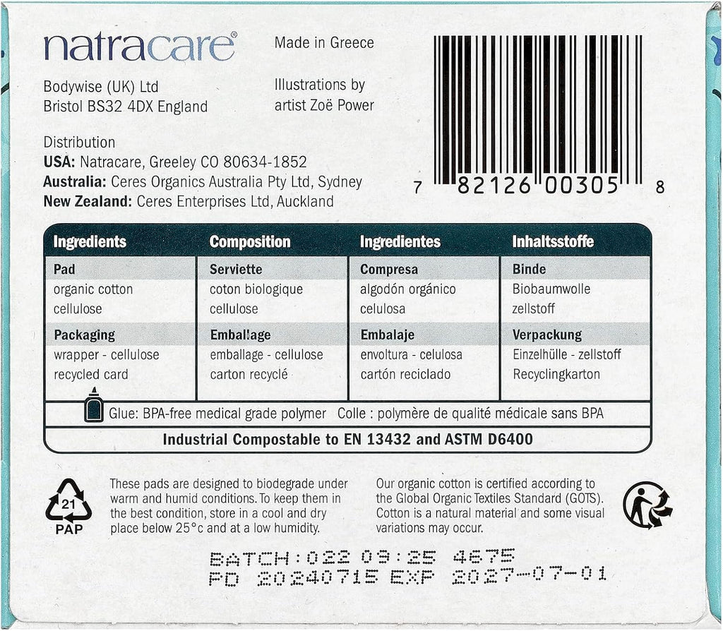 Natracare - Ultra Regular Pads with Wings - Natural Product - Ideal for Low Abundant Menstrual Flow - For Sensitive Skin - Absorbent and Fine - Suitable for Vegans - 14 Pads
