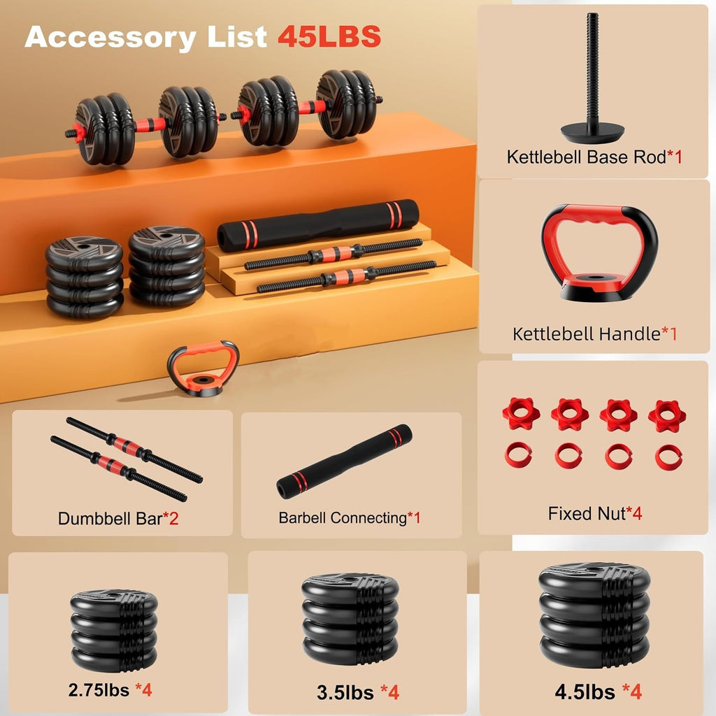 Adjustable Dumbbell Set, 20/30/45/70/90lbs, 5 in 1 Multi-Function Dumbbells