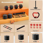 Adjustable Dumbbell Set, 20/30/45/70/90lbs, 5 in 1 Multi-Function Dumbbells