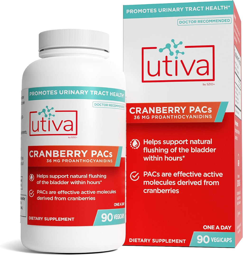 Utiva Cranberry PACs – Clinically Studied Ingredients 36mg PACs for UTI Avoidance - Supplement for Urinary Tract Health for Women and Men – Cranberry Extract Pills for Bladder Health, 90 Vegi Capsules