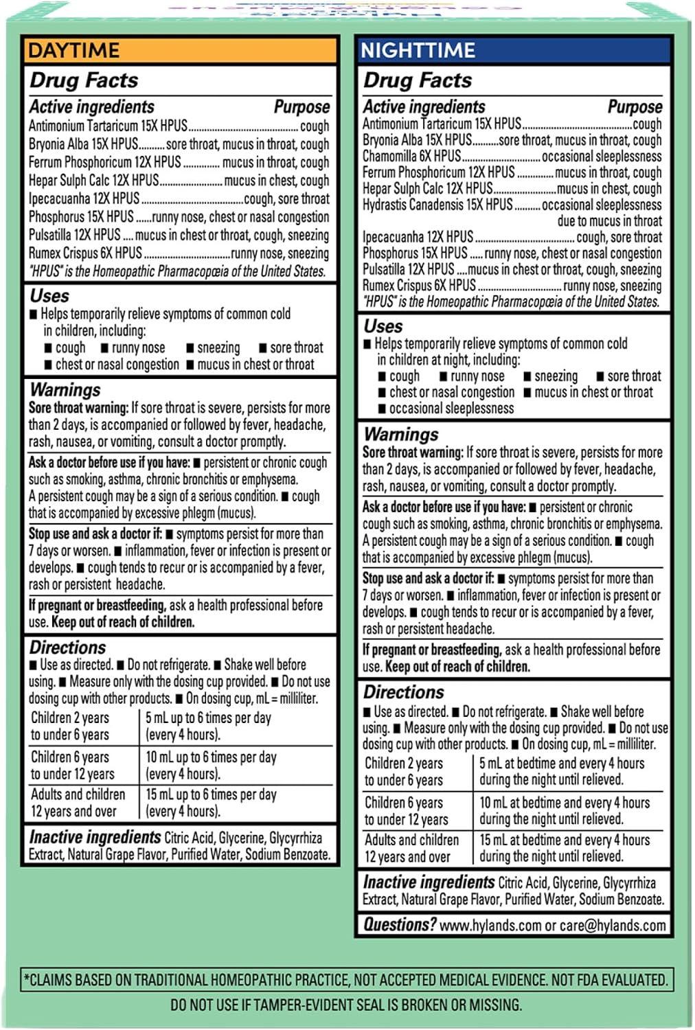 Hyland's Kids Cough Syrup & Mucus Relief 2-Pack (Day + Night) Grape 8 fl oz