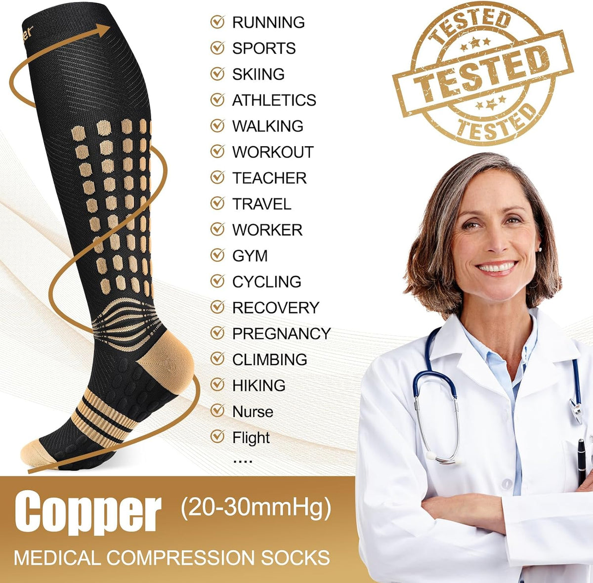 NEENCA Professional Compression Socks for Women Men Circulation, 20-30 mmHg | Copper Infused Fiber, Patented Massage Dots Design, Medical Sock for Pain Relief, Swelling, Nurse, Travel, Flight, Daily Wear