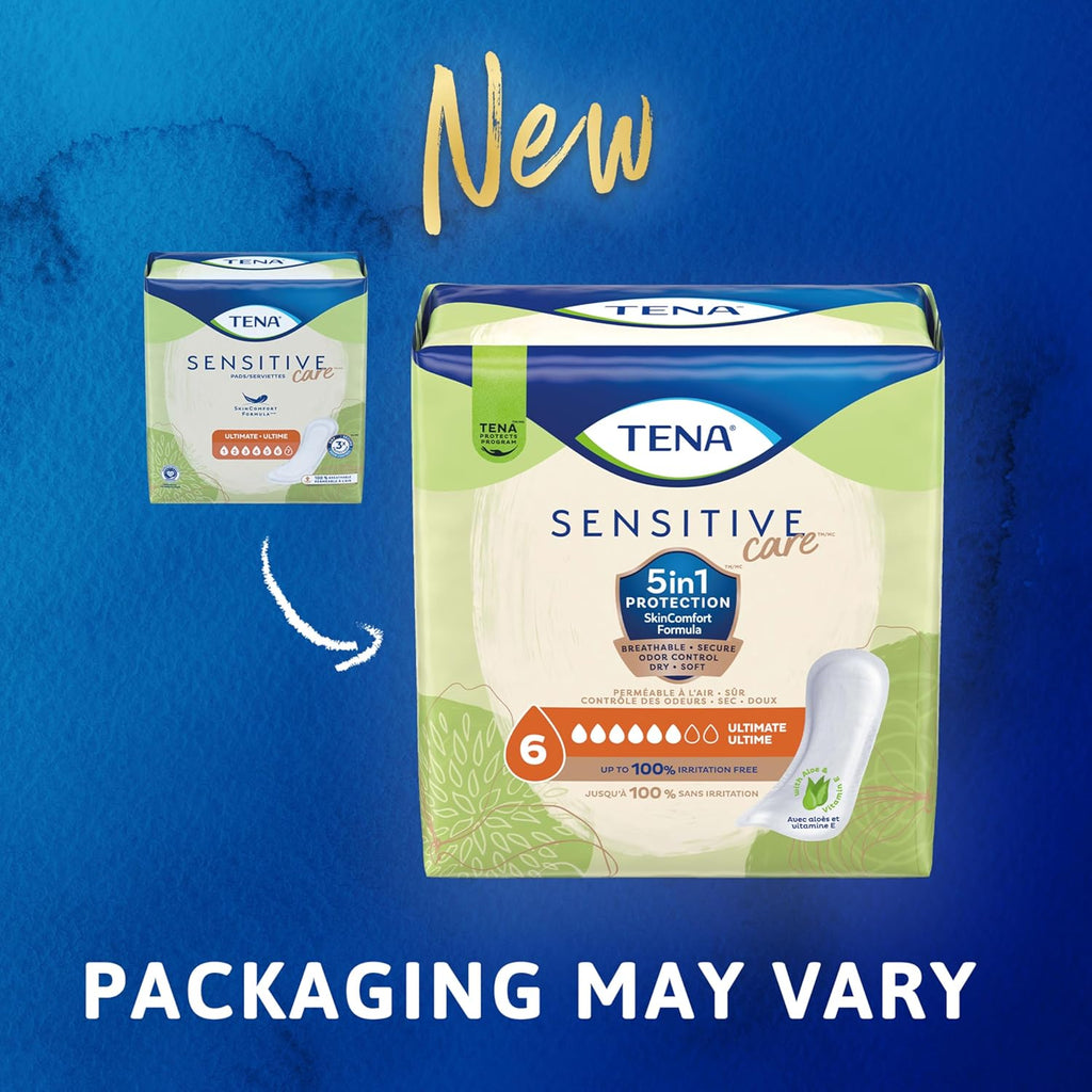 TENA Incontinence Pads, Bladder Control & Postpartum for Women, Ultimate Absorbency, Aloe and Vitamin E, Sensitive Care - 99 Count