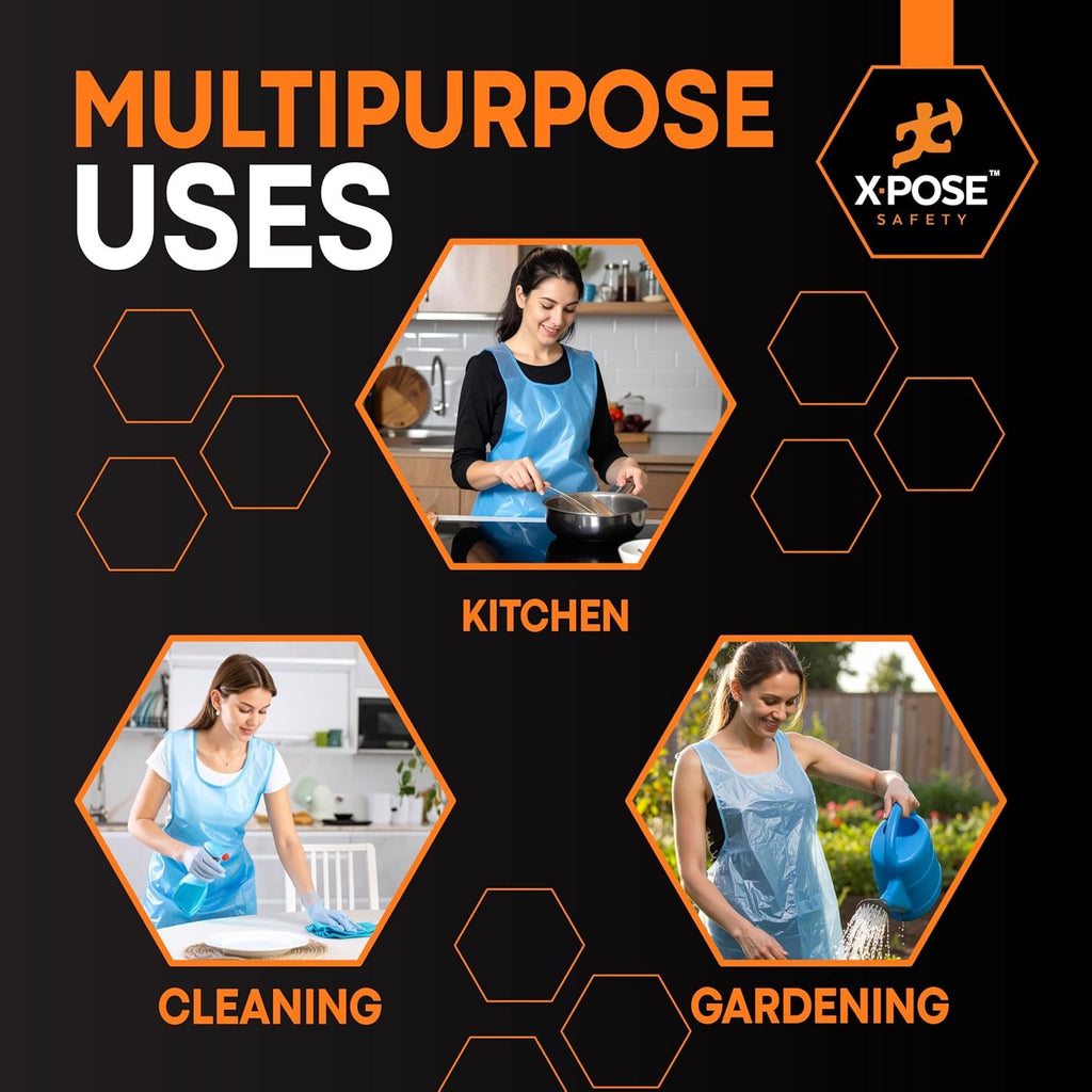 Xpose Safety 1000 Pack Blue Plastic Disposable Bulk Aprons, Individually Wrapped Waterproof Polyethylene Aprons for Cooking, Food Prep & Cleaning, 1 Mil Plastic, 24" x 48"