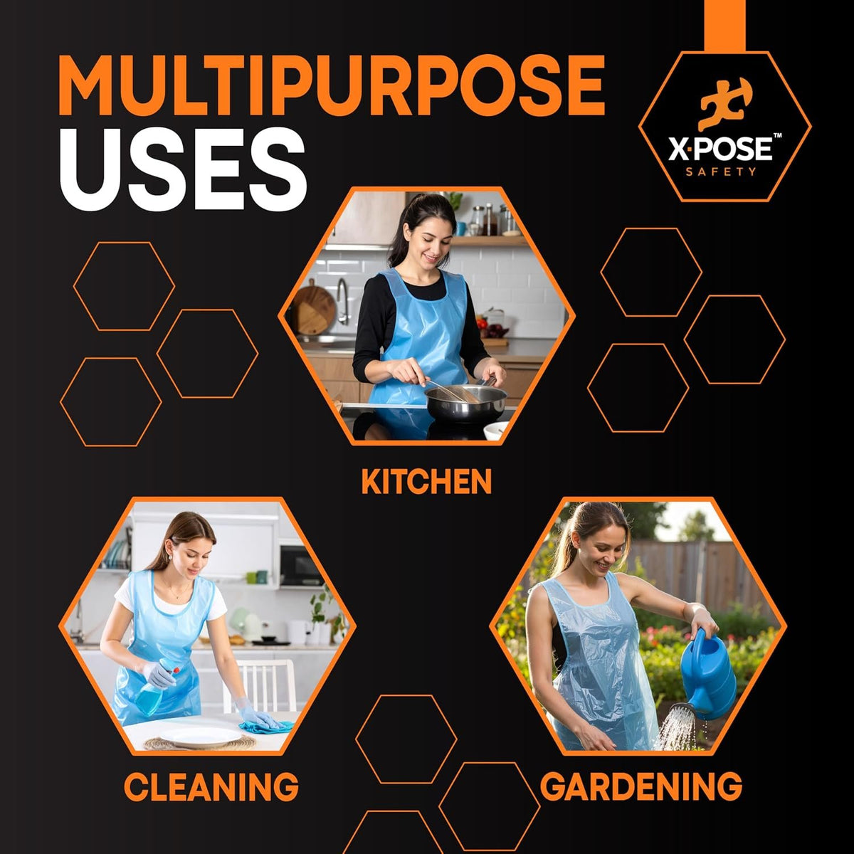 Xpose Safety 1000 Pack Blue Plastic Disposable Bulk Aprons, Individually Wrapped Waterproof Polyethylene Aprons for Cooking, Food Prep & Cleaning, 1 Mil Plastic, 24" x 48"