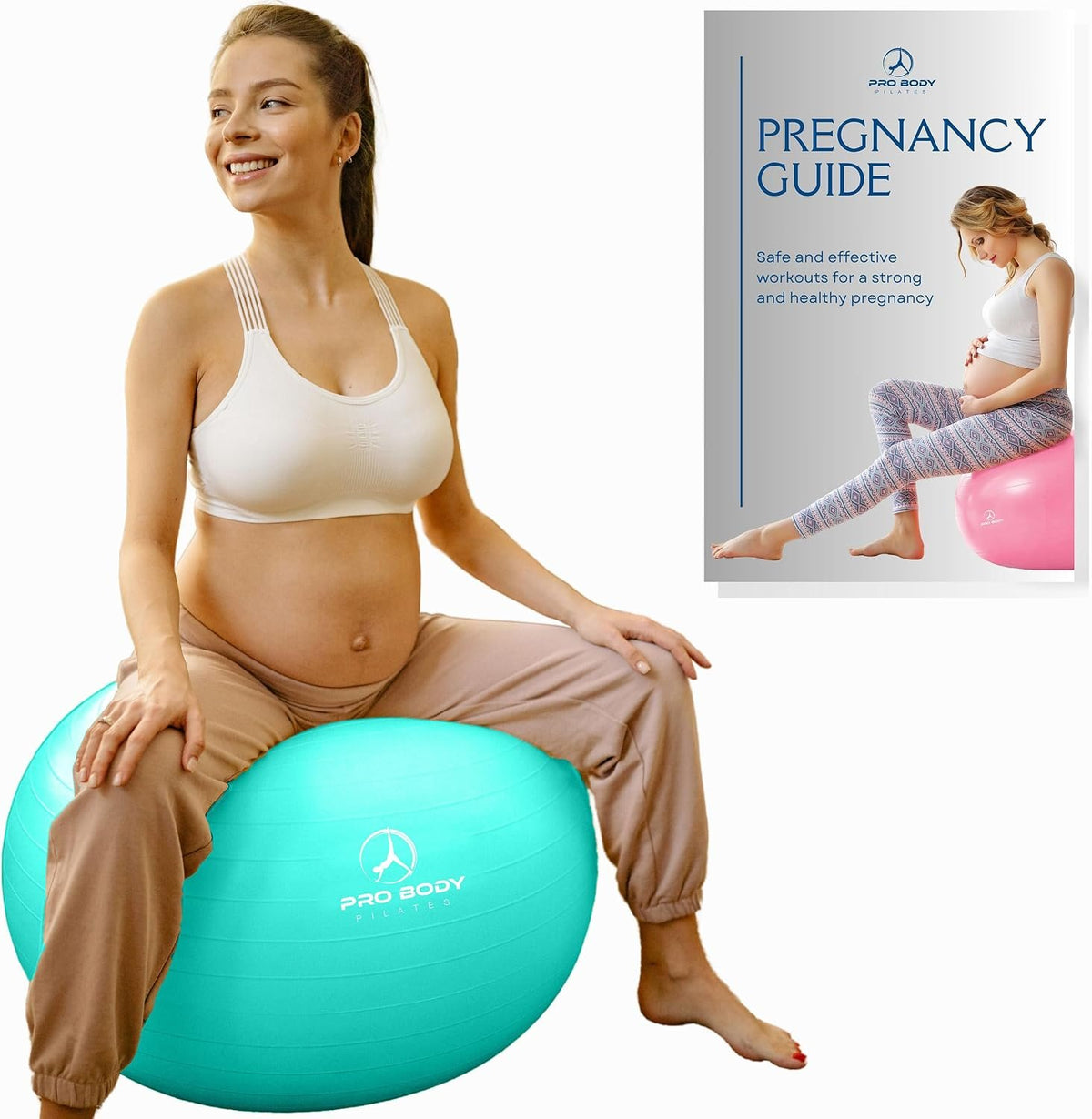 ProBody Pilates Pregnancy Ball - Yoga Ball for Pregnancy with Book, Prenatal, Labor & Postnatal Maternity Exercise