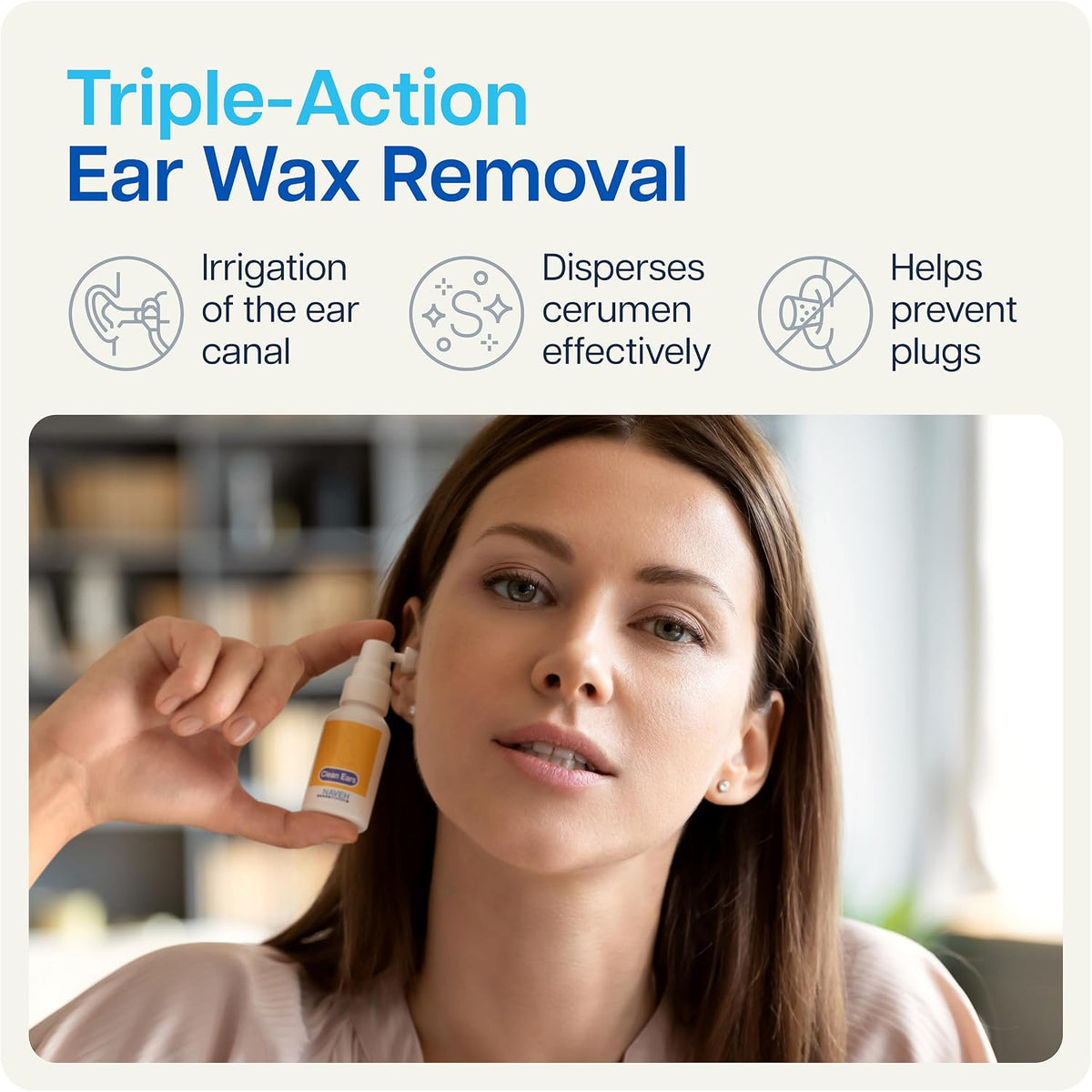 NAVEH PHARMA® CleanEars Ear Wax Removal Spray — Gentle Earwax Softening Spray for Adults, Easy-to-Use Alternative to Mineral Oil, Refreshing Spearmint Aroma, 1 fl oz