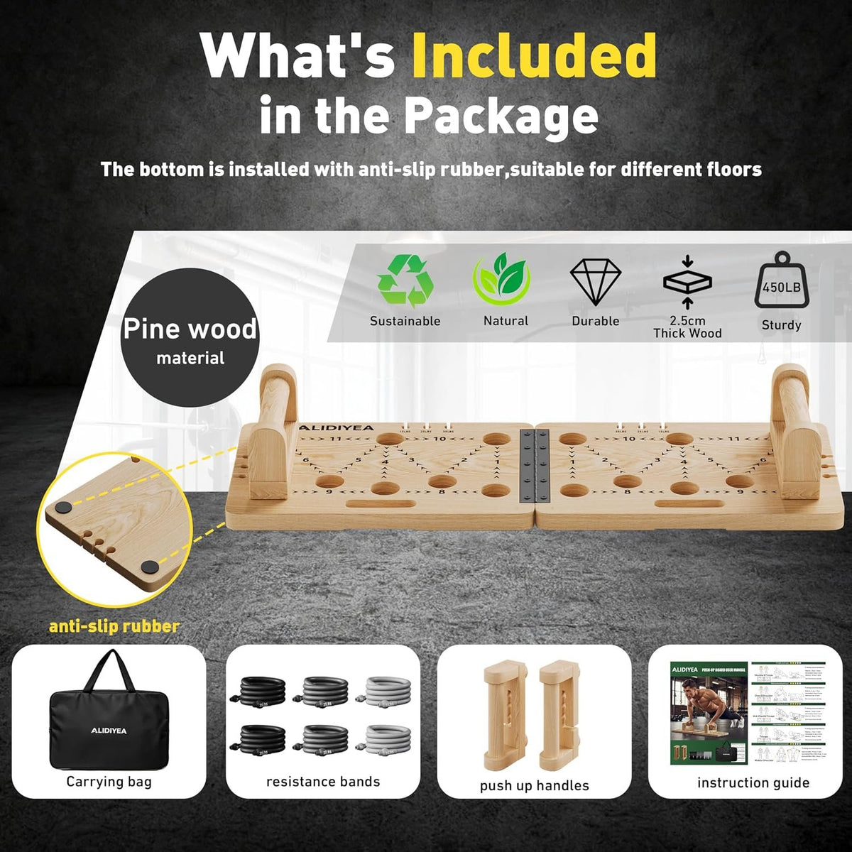 Wooden Push Up Board 30 in 1 Foldable with Resistance Bands - Thickened Pine Wood Multi-Push Up Board for Men & Women, Portable Gym/Home Workout Gear for Chest, Shoulders, Arms & Back