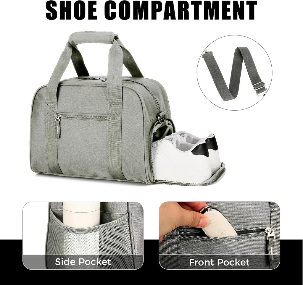 SeaRock 14 inch Small Gym Bag for Men & Women, Mini Duffle Bag with Shoe Compartment, Carry On Duffel Bag for Travel Sports, Gray