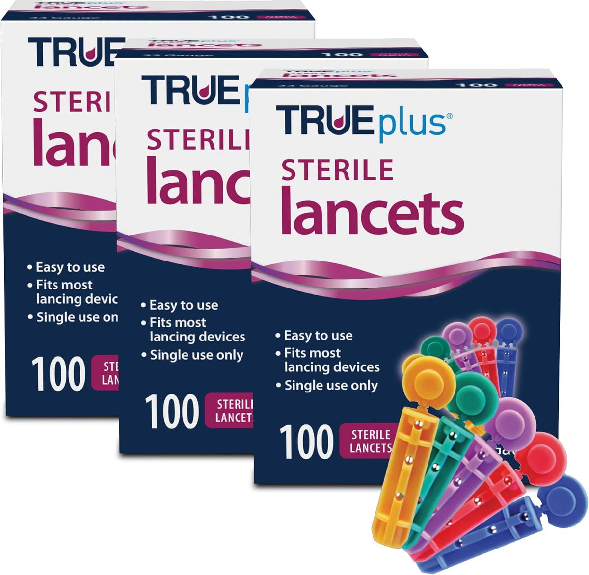 TRUEplus Single-Use Sterile Lancets Bundle, 33G, 300 Pack | Blood Lancets (Sterile, 33G, 4 cm total length) and TRUEplus Log Book, Supplies for Blood Glucose Testing at Home