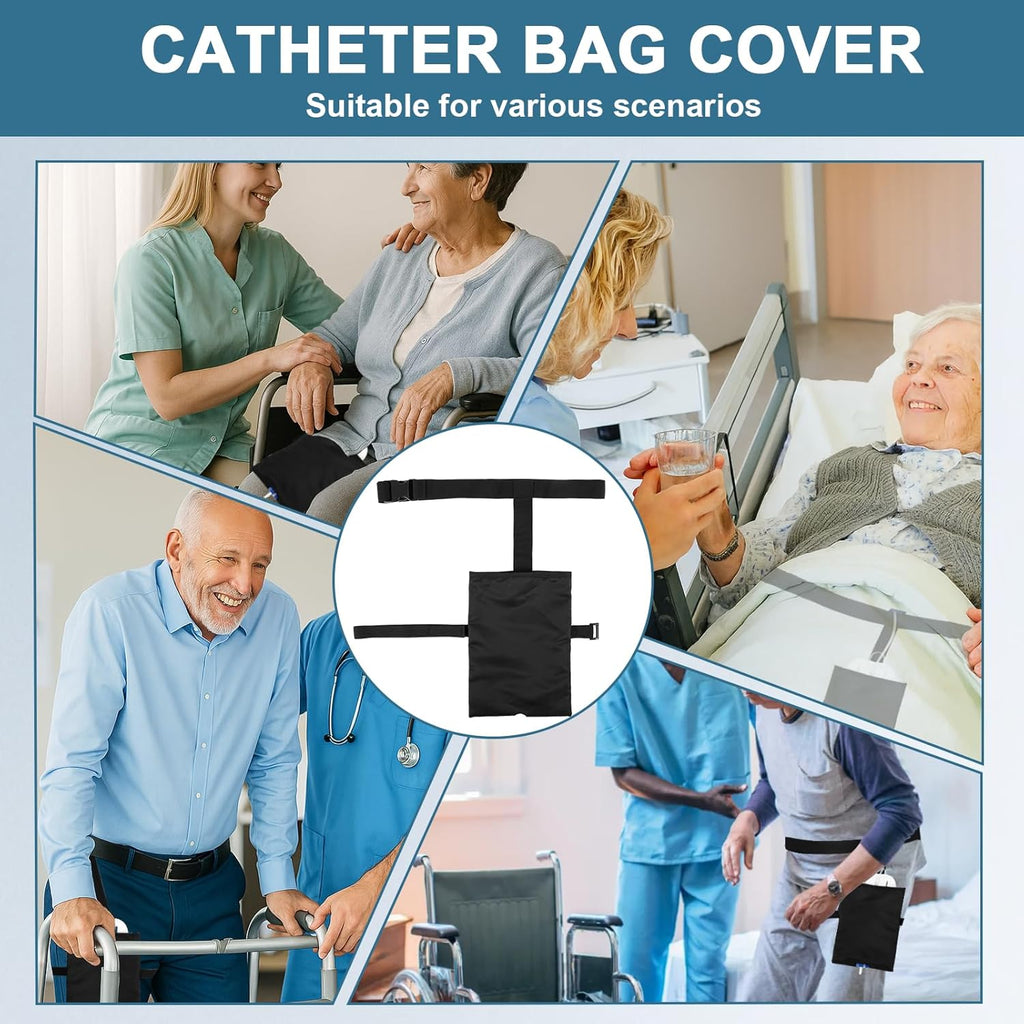 2 Pieces Catheter Leg Bag Holder, Urinary Collector with Belt, Invisible Urine Leg Bag Holder, Urine Bag Cover (2000ml, Black)