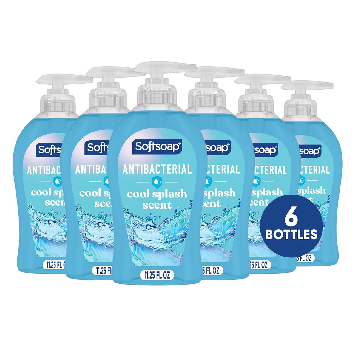 Softsoap Antibacterial Hand Soap, Cool Splash Scent, 11.25 fl oz (6 Pack) | Paraben-Free, Phthalate-Free, Washes Away Germs, Bathroom Hand Soap, Kitchen Hand Soap, Daily Handwashing, Gentle on Hands