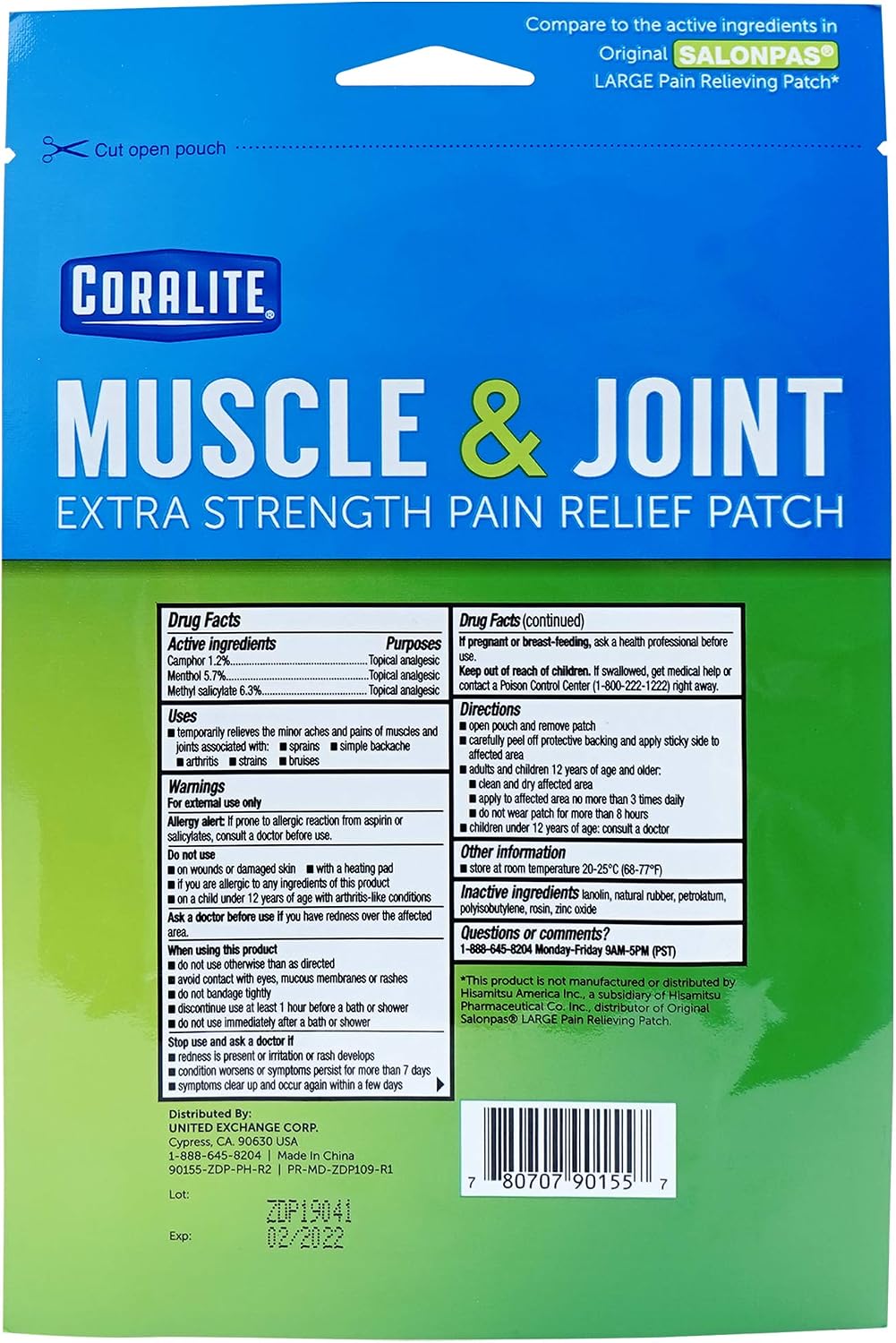 Coralite Pain Relieving Patch - Extra Strength Joint & Muscle Pain Relief Patches for Back Pain, Muscle Soreness and Joint Pain, 2 Patches Per Pack (24 Pack)