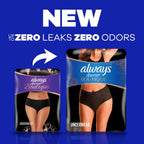 Always Discreet Boutique Incontinence and Postpartum Underwear for Women, Maximum Protection, Large, Black, 10 Count