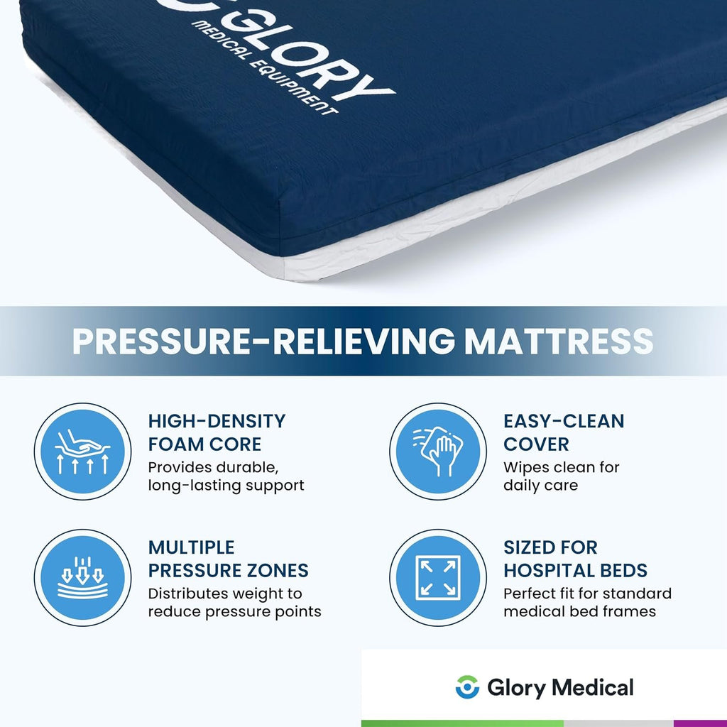 GloryMEQ Point A Tech PAM‑3SE Semi‑Electric Hospital Bed – 3‑Function Adjustable Home‑Care Bed with Bedside Controls, Locking Casters & Safety Rails, Includes Foam Mattress, Bed Tray & 2 Sheets