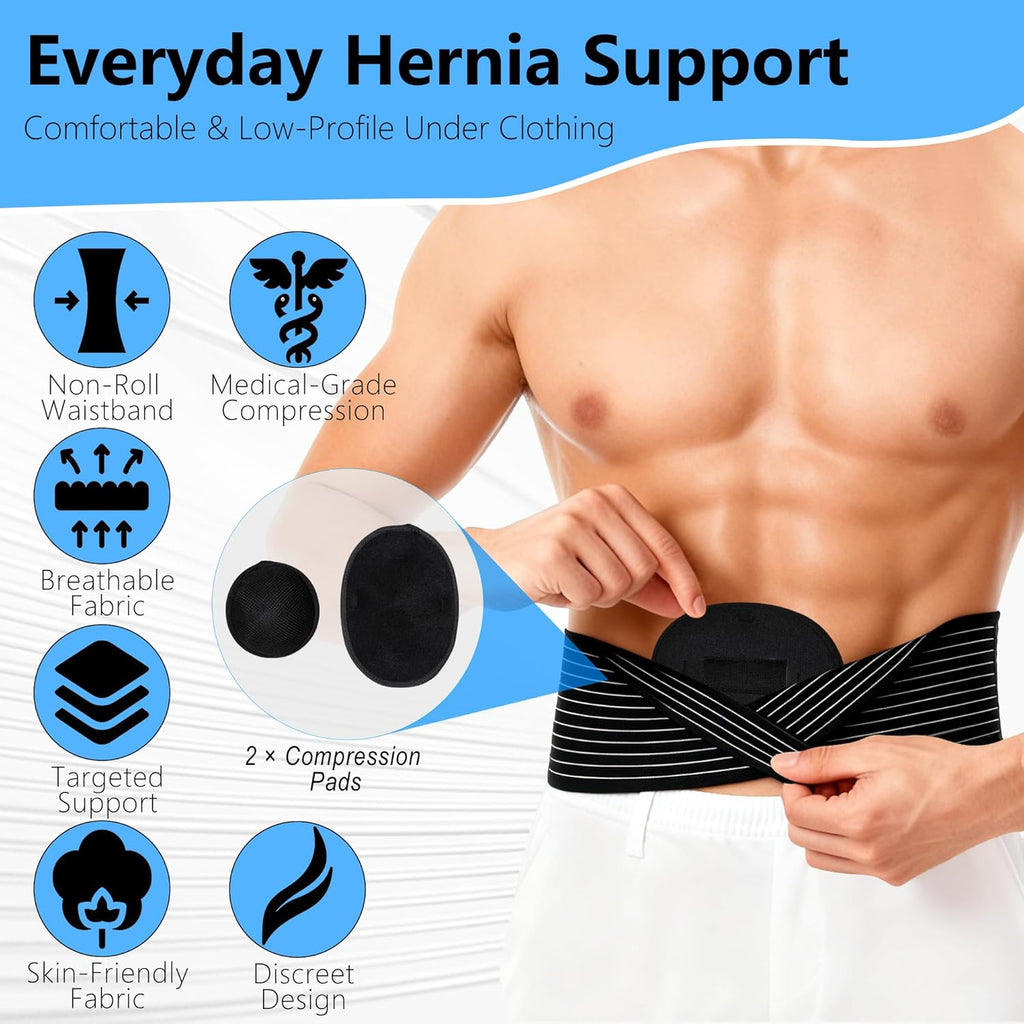 Umbilical Hernia Belt for Men & Women – Adjustable Abdominal Binder with 2 Compression Pads for Belly Button, Ventral, Incisional & Epigastric Hernias, Core Support & Post Surgery Recovery