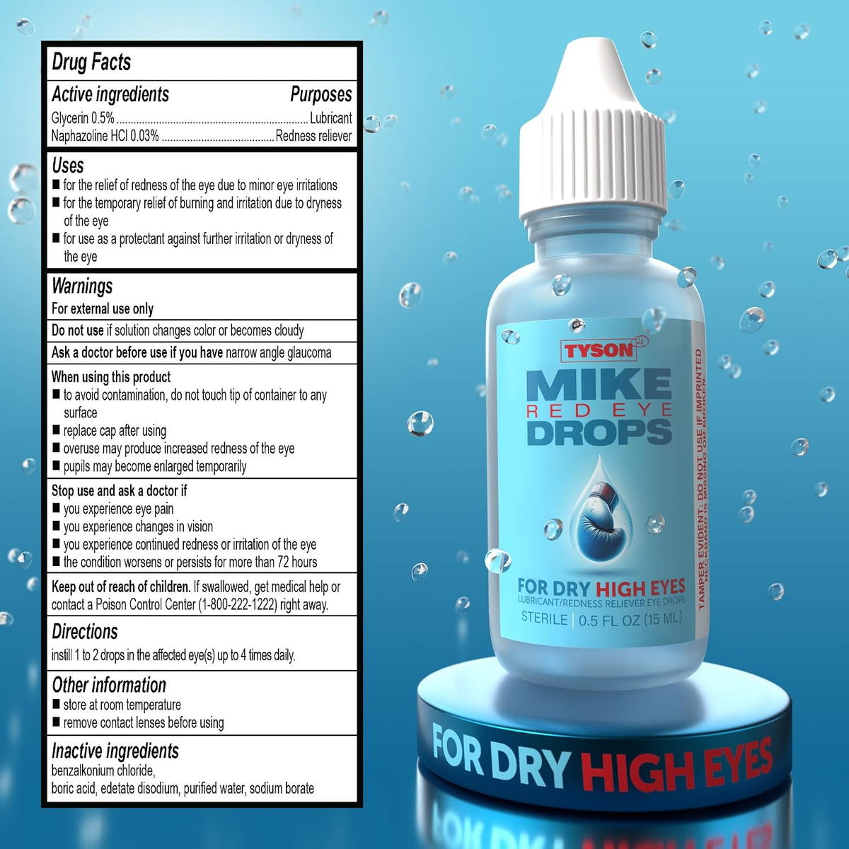 Mike Red Eye Drops – Max Strength Redness Relief & Lubricant for Dry High Eyes, Fast-Acting Cooling Relief for Itchy & Irritated Red Eyes, 0.5 fl oz (15mL)