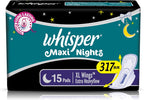 Whisper Maxi Overnight Sanitary Pads - XL Wings (15 Count)