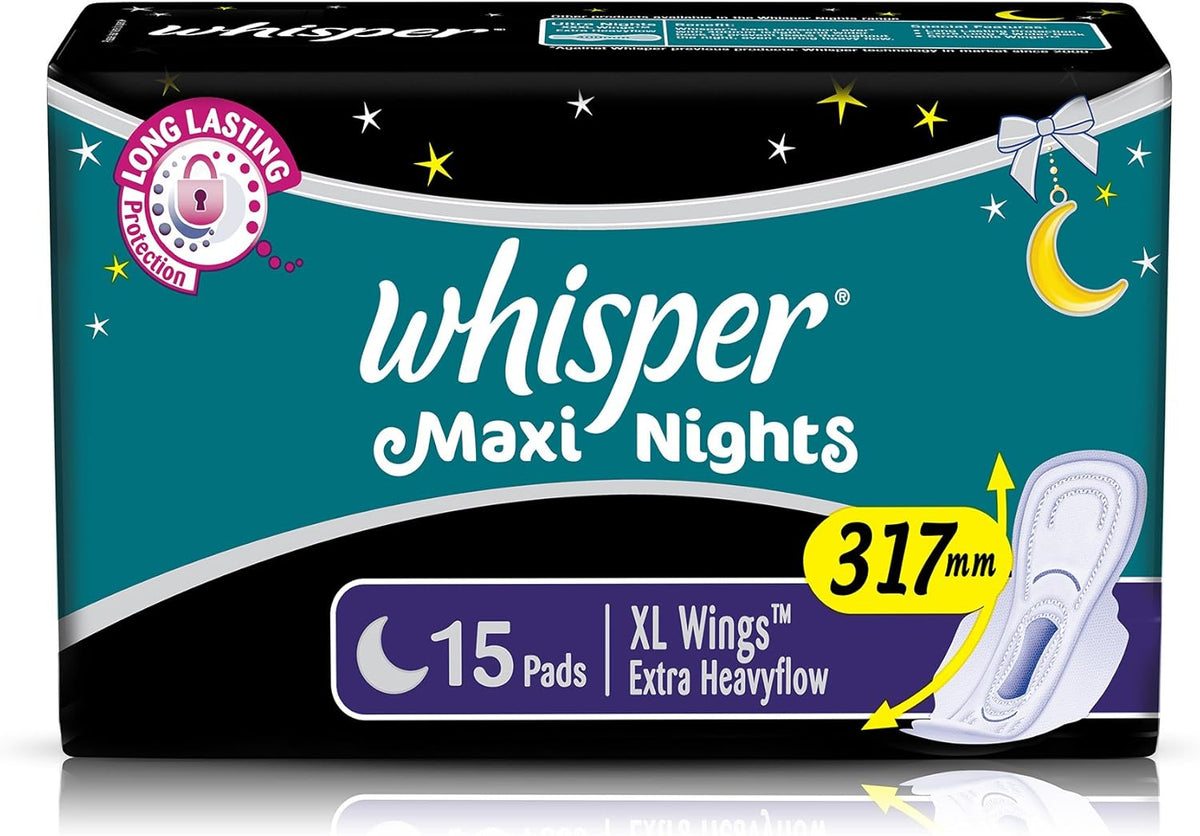 Whisper Maxi Overnight Sanitary Pads - XL Wings (15 Count)