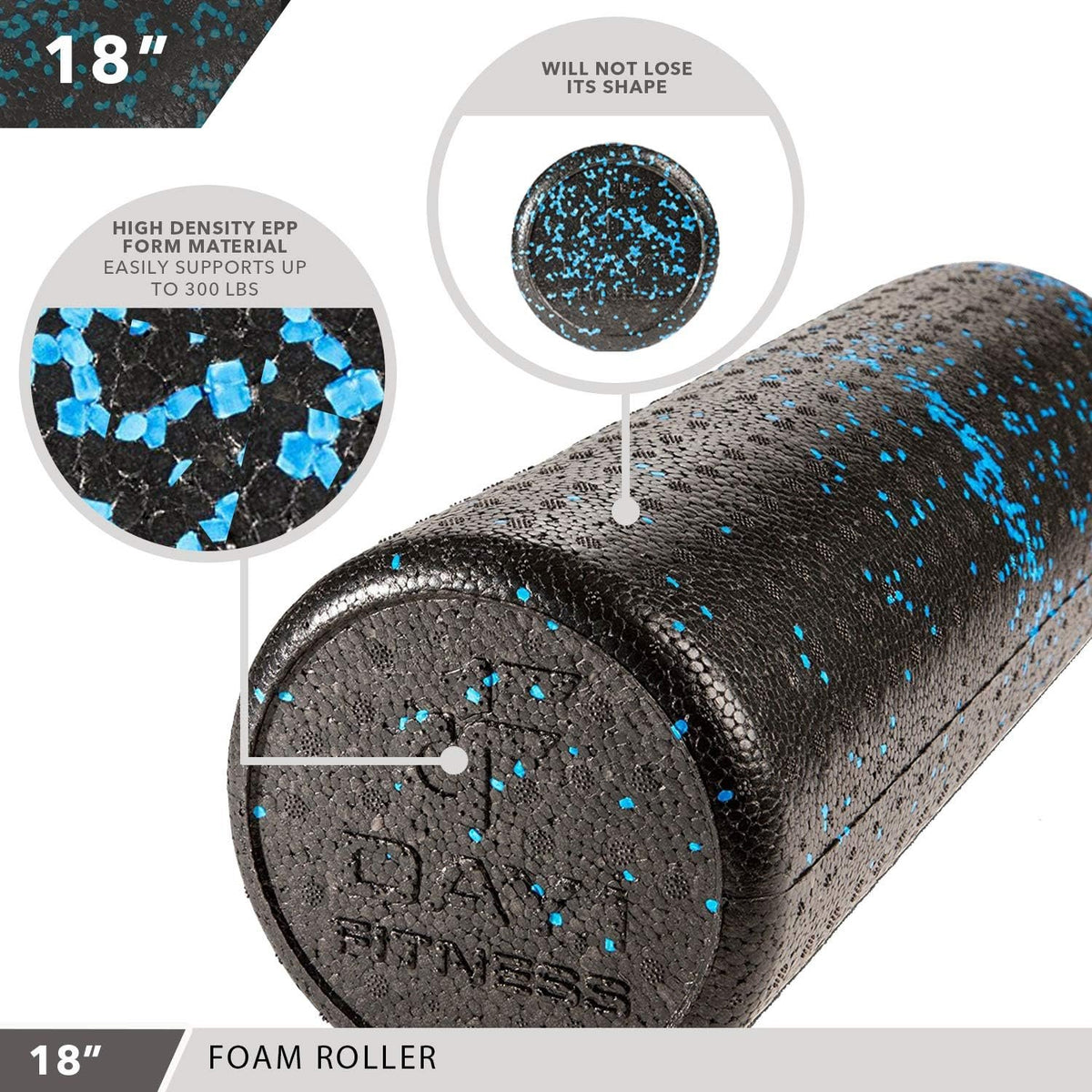 Day 1 Fitness High Density Muscle Foam Rollers - Sports Massage Rollers for Stretching, Physical Therapy, Deep Tissue, Myofascial Release - Ideal for Exercise and Pain Relief - Speckled Blue, 12”