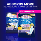 Always Ultra Thin Overnight Pads, Size 5, Extra Heavy Overnight, Unscented, 92 Count (2 Packs of 46)
