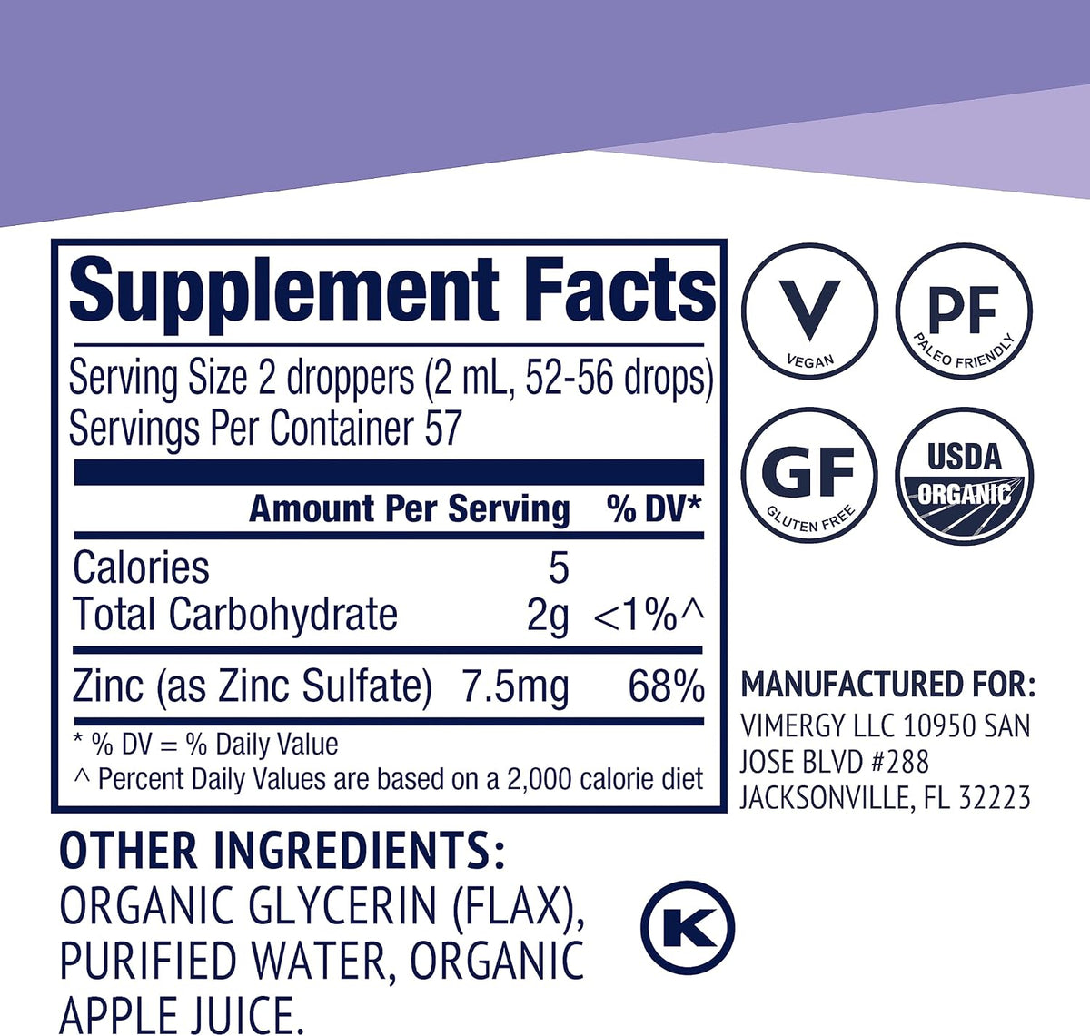 VIMERGY Liquid Zinc 7.5mg, Organic Immune Support, 115 mL, 57 Servings | Supports Resilient Immune Health*, Nourishes Healthy Bones and muscles*, Promotes Healthy Hair, Skin, and Nails*, Vegan"